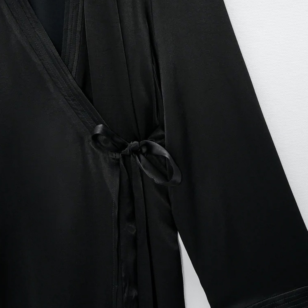 ZARA Embroidered Satin Effect Kimono Robe sz Small - Picture 9 of 15